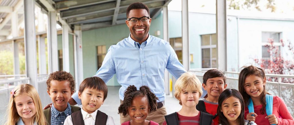 Teacher with students